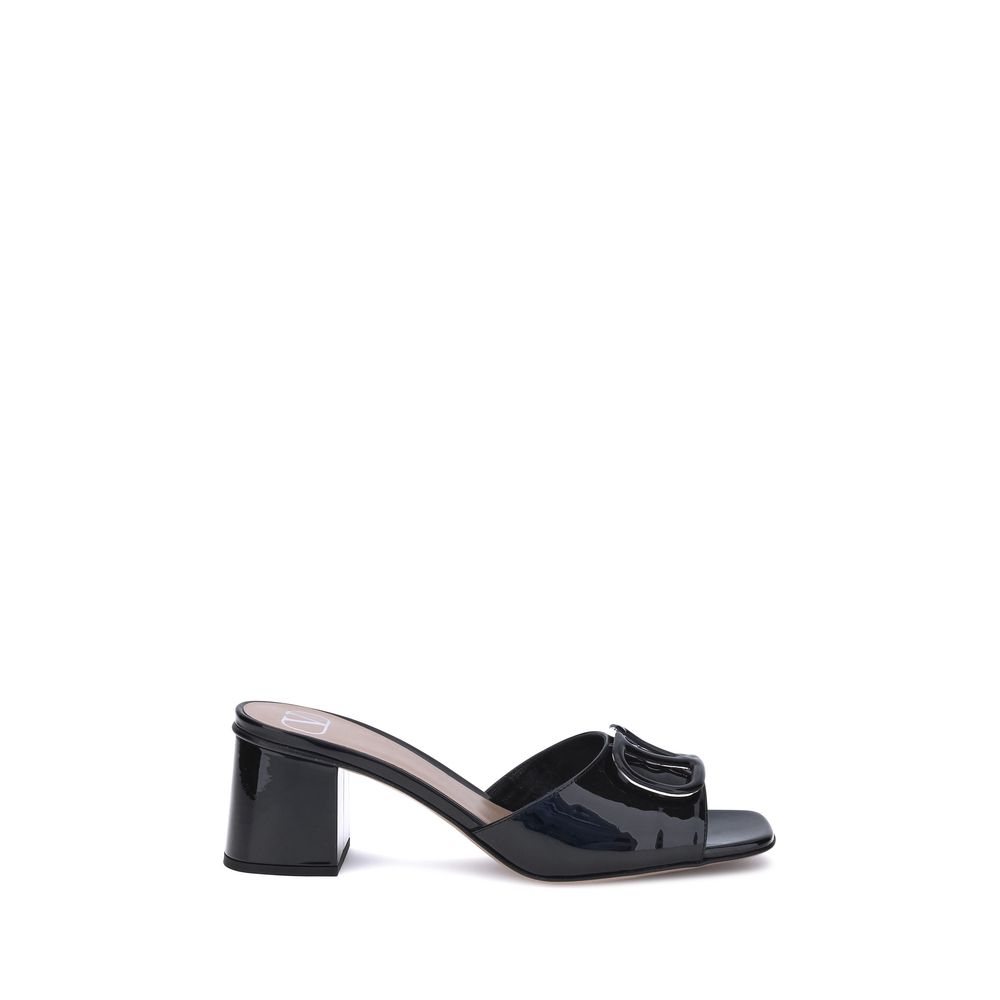 Valentino Garavani Black Calf Leather Bos Taurus Flat Sandals