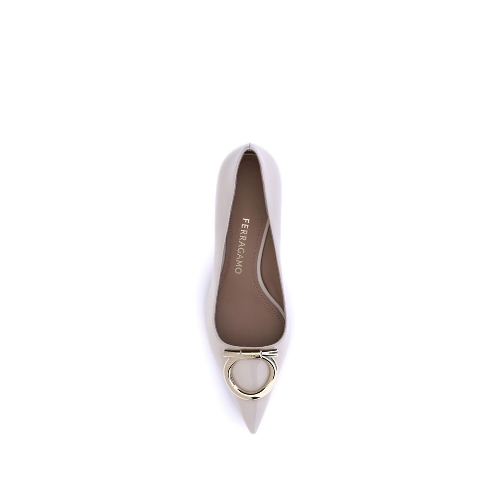 Ferragamo Cream Calf Leather Bos Taurus Mid Heel Pumps
