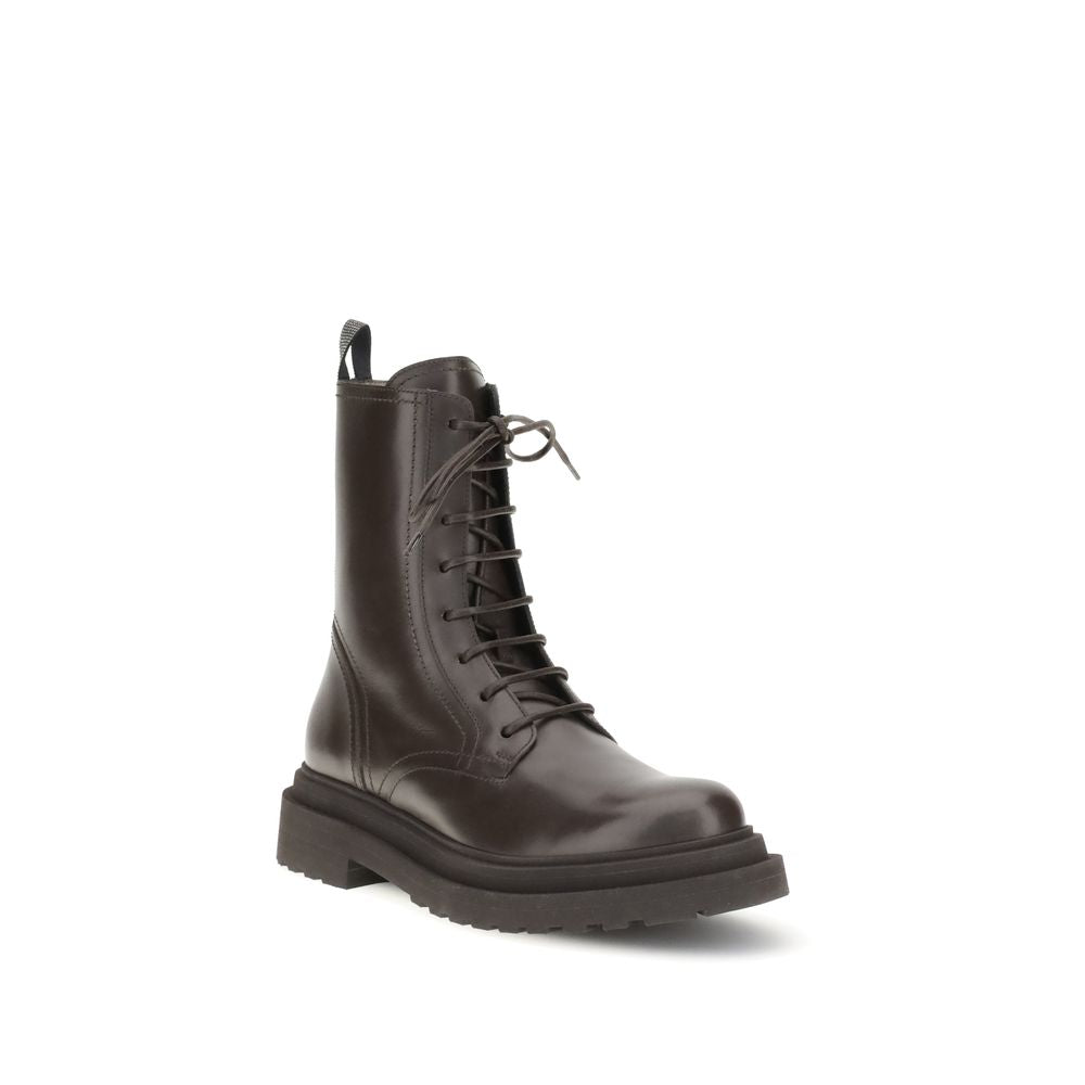 Brunello Cucinelli Brown Leather Lace-Up Boots