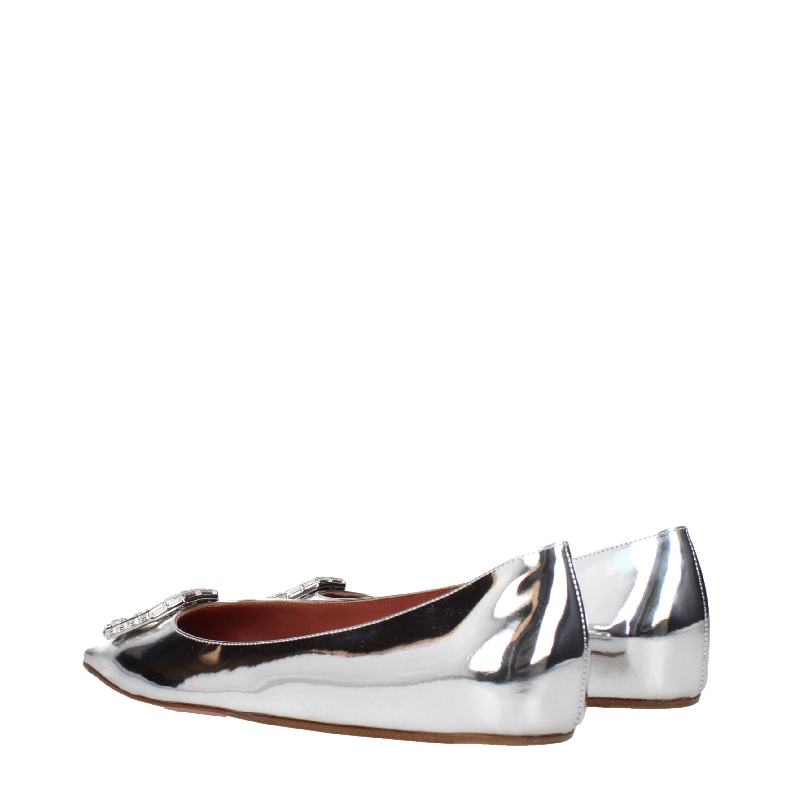 Amina Muaddi Gray Leather Ballet Flats