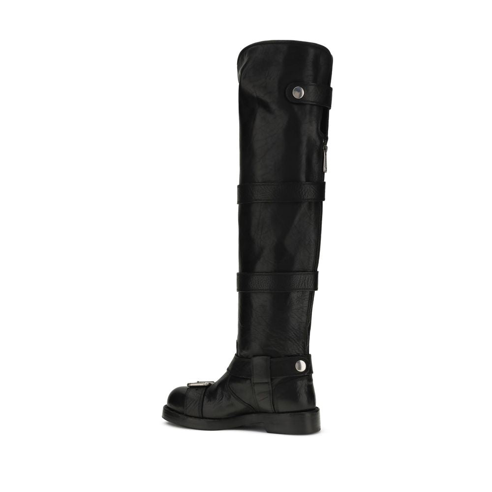 Dolce & Gabbana Black Calf Leather Bos Taurus Lace-Up Boots