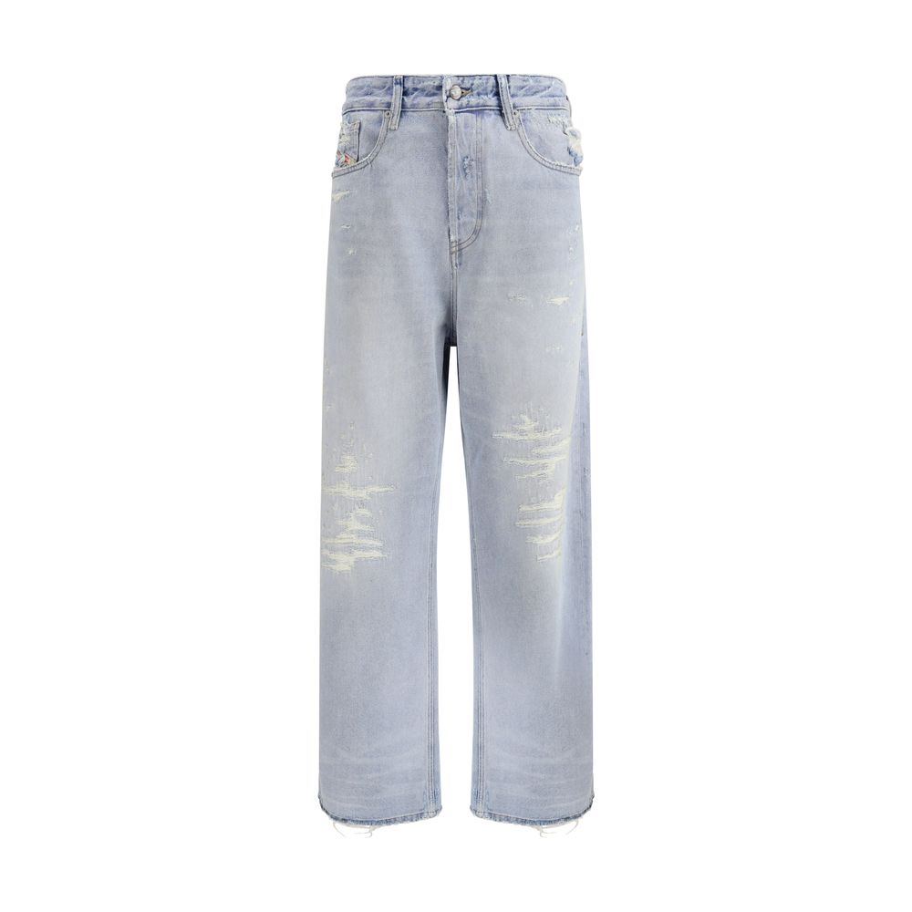Diesel Light Blue Cotton Relaxed Fit Jeans
