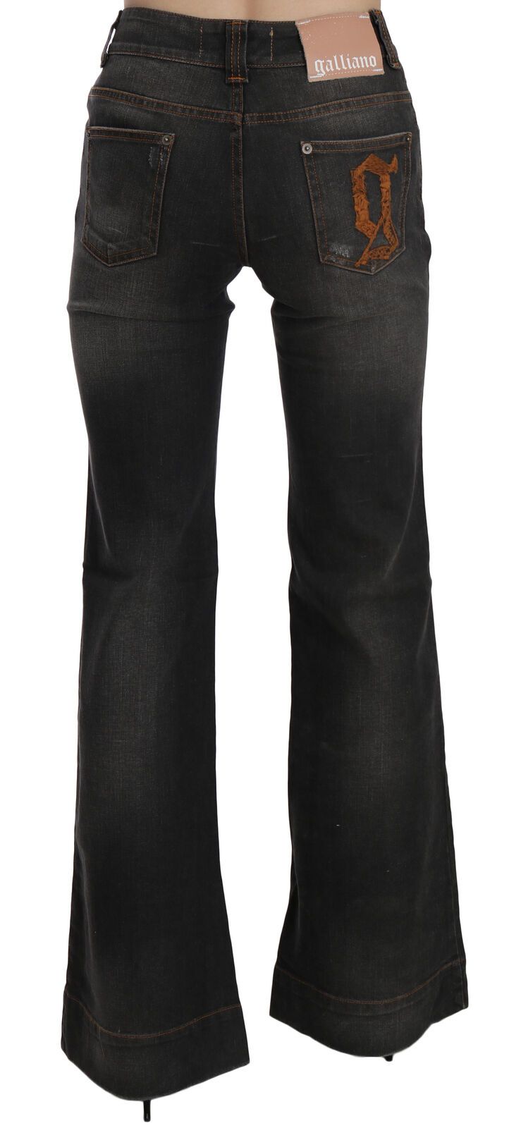 John Galliano Black Washed Mid Waist Flared Denim Casual Jeans