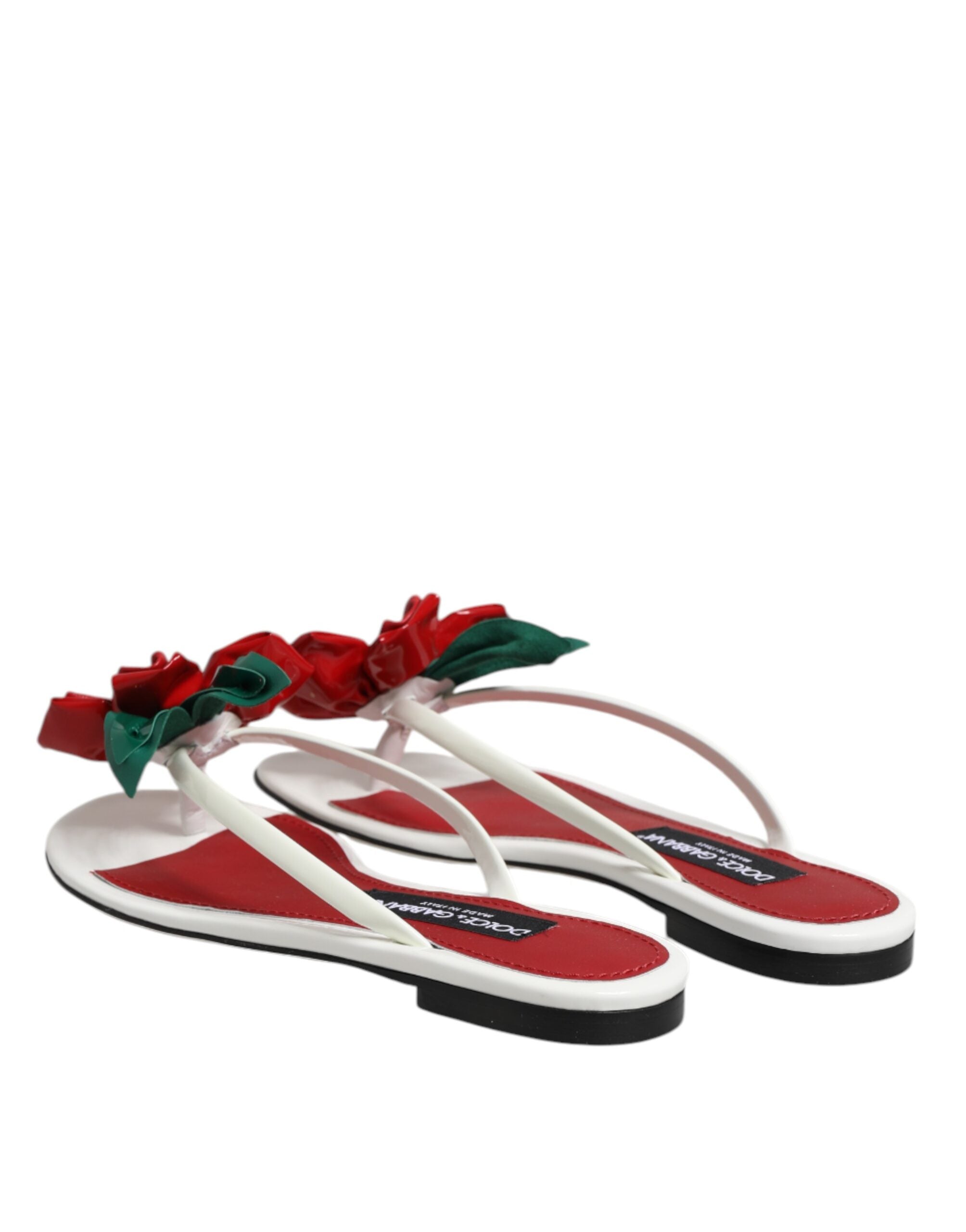 Dolce & Gabbana Red White KEIRA Flower Leather Sandals Shoes