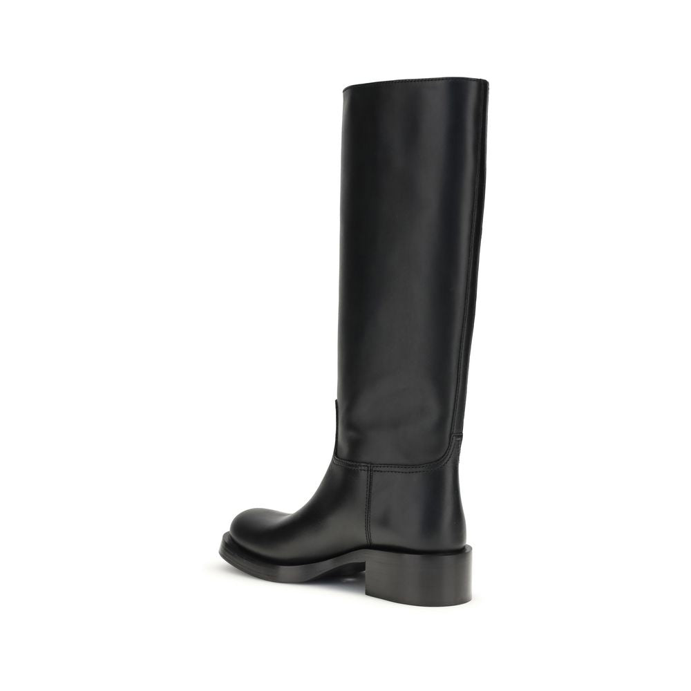 Prada Black Calf Leather Bos Taurus High Heel Boots